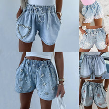 Load image into Gallery viewer, Denim Shorts for Women Streetwear Fashionable and Casual Rhinestone Versatile Y2k Cowboy Half Pants for Female Summer 2024 New
