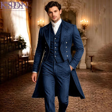 Load image into Gallery viewer, Fashion Men's Suits Customized Denim Frock-Tailcoat High Quality 3 Piece Jacket Pants Vest High Quality Male Clothing Terno
