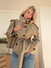 Load image into Gallery viewer, Belted Waist Cropped Women Double Breasted Casual Vintage Jacket
