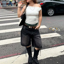 Load image into Gallery viewer, Women's Loose Denim  High Waist Wide Five Quarter Short
