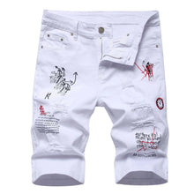 Load image into Gallery viewer, Men Summer White Ripped Denim Shorts Male Holes Short Jeans New Fashion Streetwear Stretch Jeans Shorts Pants Srtaight Fit Jeans
