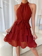 Load image into Gallery viewer, Women's Red Mini Dress Vestidos 2025 Summer Fashion Sexy Style Halter Sleeveless Ruffle Edge Tied Woman Dresses Women Sundress
