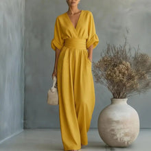 Load image into Gallery viewer, Women's Jumpsuit Fashion High Waist V-neck Casual Jumpsuits Sexy Solid Color Office Wide Leg Trousers Overalls Vacation Outfit
