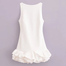 Load image into Gallery viewer, Sexy Women Mini Dress Green Bule Pink Black White O Neck Ruffle Design Sexy Bodycon Dress Women Sleeveless Party Dress
