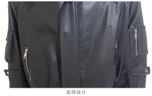 Load image into Gallery viewer, Mauroicardi Autumn Winter Short Oversized Black Warm Pu Leather Jacket Men with Faux Fur Trim Hood Loose Casual Korean Fashion
