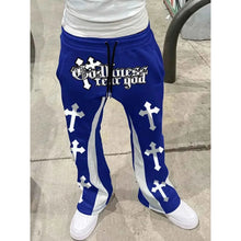 Load image into Gallery viewer, Men's Casual Street Style Trendy Cross Print Fashionable Slightly Flared Black and White Color-Block Design Sweatpants Men Pants
