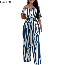 Load image into Gallery viewer, 2026 Jumpsuits for Women Summer Fashion Off Shoulder Casual Short Sleeve Wide Leg Rompers Sexy Slim Ladies Overalls Streetwear
