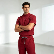 Load image into Gallery viewer, Mens Stand Collar Zip Front Scrub Set Workwear Straight Leg Pants Casual Gym Fitness Uniform Suit
