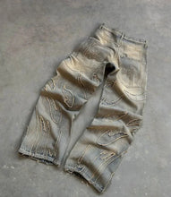 Load image into Gallery viewer, Distressed Retro Black Pants Embroidery Harajuku Gothic Wide Leg Jeans
