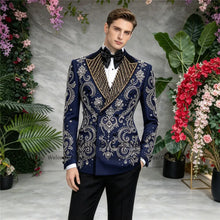 Load image into Gallery viewer, Men's  Rhinestone Beaded Appliques Groom  Single Breasted Slim Fit Suit Outfit

