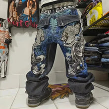 Load image into Gallery viewer, American Street Fashion Trend Gothic Print Loose Jeans Men Harajuku Y2K New Hip Hop Joker Oversized Wide-leg Pants Unisex Jeans
