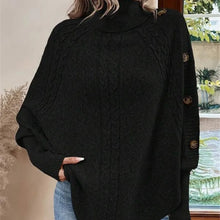 画像をギャラリービューアに読み込む, Twisted Sweater Turtleneck Button Bat-sleeve Design Pullover
