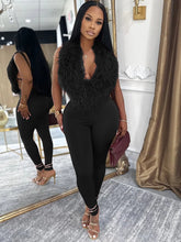 Charger l'image dans la galerie, Nibber Hipster 2-Piece Set Women Plush Tassel Lace-Up Halter v-Neck Backless Vest+High Elasticity Trouser Sexy Midnight Suits
