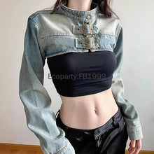 Load image into Gallery viewer, Women  Denim Y2K Aesthetic Vintage Sexy Crop Top Jacket
