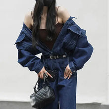 Load image into Gallery viewer, Jumpsuits Women Autumn Spring Fashion New Safari Style Loose Long Sleeve Denim Jumpsuits Office Lady
