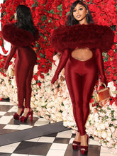 Cargar imagen en el visor de la galería, Sisterlinda Furry Slash Neck Patchwork Sexy Hollow Stretch Jumpsuit

