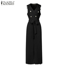 Load image into Gallery viewer, Fashion Women Jumpsuits 2026 ZANZEA Summer Rompers Elegant Wide Leg Work OL Overalls V Neck Sleeveless Pleated Playsuit Trousers
