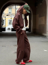 Load image into Gallery viewer, Women Tracksuits Winter Fleece Sweatsuit Brown Warm Crop Zipper Hoodies And Sweatpants Set For Women 2 Piece Velvet Pants Sets
