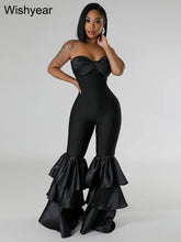 Load image into Gallery viewer, New One Pieces Jumpsuits Women Black Strapless Sleeveless Sexy Rompers Slim Fit Long Ruffles Flare Pant Night Club Even Overalls
