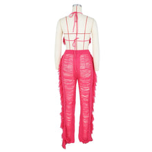 Load image into Gallery viewer, Sexy Two Piece Pant Sets Women Hollow Out Trousers Matching Sets Strapless Tassels Hole Pencil Pants Suits High Street Summer
