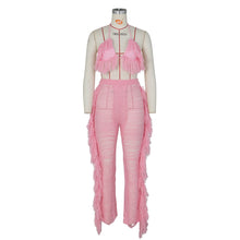 Load image into Gallery viewer, Sexy Two Piece Pant Sets Women Hollow Out Trousers Matching Sets Strapless Tassels Hole Pencil Pants Suits High Street Summer
