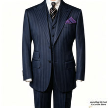Load image into Gallery viewer, Men's Striped Suits Set 3-piece Single Breasted Jacket Pants Vest Business Vintage Blazer Suit Formal Suitable For All Seasons
