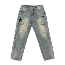 Load image into Gallery viewer, Trendy Edgy And Stylish Men's  With Patchwork Embroidery And Prints Loose-fitting Straight Leg Jeans
