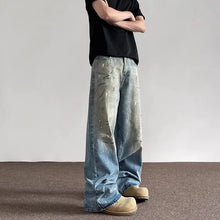 Lade das Bild in den Galerie-Viewer, Spring and Autumn Men and Women Trendy Personalized Straight Tube Inkjet Laundry Jeans American Couple Loose Retro Casual Pants
