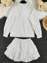 Load image into Gallery viewer, Shorts Pant Set Women Two Piece  Turn Down Collar Full Sleeve Solid Tops Wide Leg  Short Set
