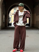 Load image into Gallery viewer, Women Tracksuits Winter Fleece Sweatsuit Brown Warm Crop Zipper Hoodies And Sweatpants Set For Women 2 Piece Velvet Pants Sets

