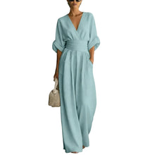 Load image into Gallery viewer, Women's Jumpsuit Fashion High Waist V-neck Casual Jumpsuits Sexy Solid Color Office Wide Leg Trousers Overalls Vacation Outfit
