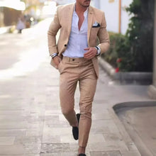 Load image into Gallery viewer, Casual Linen Tuxedo Suits for Men 2 Pieces Blazer and Pants Set Notched Lapel Men's Suit for Wedding Summer Beach Prom Party
