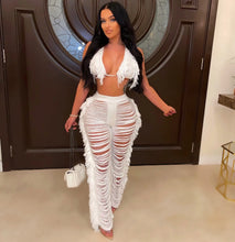 Load image into Gallery viewer, Sexy Two Piece Pant Sets Women Hollow Out Trousers Matching Sets Strapless Tassels Hole Pencil Pants Suits High Street Summer
