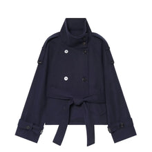 Load image into Gallery viewer, Women's  Double Breasted Lace Up Stand Collar Belt Decoration Jacket
