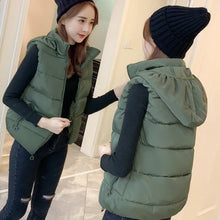 Load image into Gallery viewer, Women's Short Padded Quilted Vest Warm Slimming Detachable Cap Jacket.
