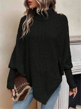 画像をギャラリービューアに読み込む, Twisted Sweater Turtleneck Button Bat-sleeve Design Pullover
