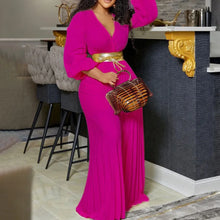 Load image into Gallery viewer, Elegant Pleated Jumpsuits &amp; Rompers Full Sleeve V Neck High Waisted Fashion Ladies Birthday Party Dinner Outfits Overalls Cloth

