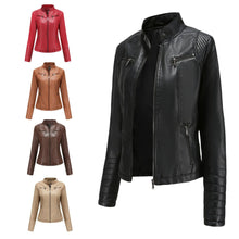 Load image into Gallery viewer, Faux Leather Motorcycle Jacket for Women, Female Coat, Moto Biker, Purple, Black, Zipper windproof jacket leather jacket
