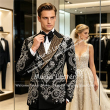 Load image into Gallery viewer, Men's  Rhinestone Beaded Appliques Groom  Single Breasted Slim Fit Suit Outfit
