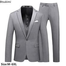 Load image into Gallery viewer, Men's Suits 2 PCS Sets Fashion Business Casual Formal Clothes Man Solid Slim Prom Party Blazer Coats+Trousers Sets Plus Size 6XL
