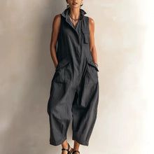 Load image into Gallery viewer, Jumpsuits Women Rompers Summer Fashion Sleeveless Lapel Loose Comfortable Solid Pocket Vacation Casual Jumpsuits Womens Clothing
