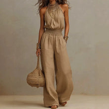 Load image into Gallery viewer, Solid Color Casual Jumpsuit Summer Simple Fashion Commuting Style Sleeveless Halterneck Mid-waist Backless Wide-leg Jumpsuit
