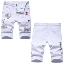 Load image into Gallery viewer, Men Summer White Ripped Denim Shorts Male Holes Short Jeans New Fashion Streetwear Stretch Jeans Shorts Pants Srtaight Fit Jeans
