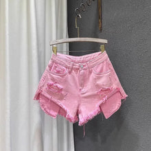 Load image into Gallery viewer, Women's A-shaped Slim-fit High-waisted Ripped  Shorts
