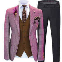 Load image into Gallery viewer, Men wedding Suits Prom Tuxedos Wool Blend Plaid Slim fit Vintage Checked Suit Groomsmen For Wedding (Blazer+Vest+Pants)
