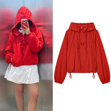 Load image into Gallery viewer, Red Long-Sleeve Drawstring Decorative Festive Hoodie Zipper Cardigan Casual Versatile Jacket
