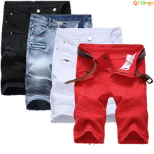 Load image into Gallery viewer, 2026 Summer Men's Red Rose Embroidered Jeans Shorts, Fashion Casual Shorts Black Blue White Men Torn and Frayed Denim Shorts
