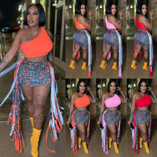 Lade das Bild in den Galerie-Viewer, FAGADOER Summer Print Tassels Mini Skirts Two Piece Sets
