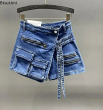 Load image into Gallery viewer, New Women's Denim Shorts Irregular Multiple Pockets Design Summer Short Jeans Y2k Streetwear High Waist Wide Leg Shorts Skirts
