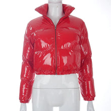 Load image into Gallery viewer, Puffer Long Sleeve Zip Up Crop Bubble Down Shiny Quilted Jacket
